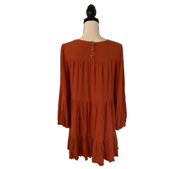 Lulus Full of Heart Rust Orange Tiered Long Sleeve Swing Dress size S - Picture 4 of 10